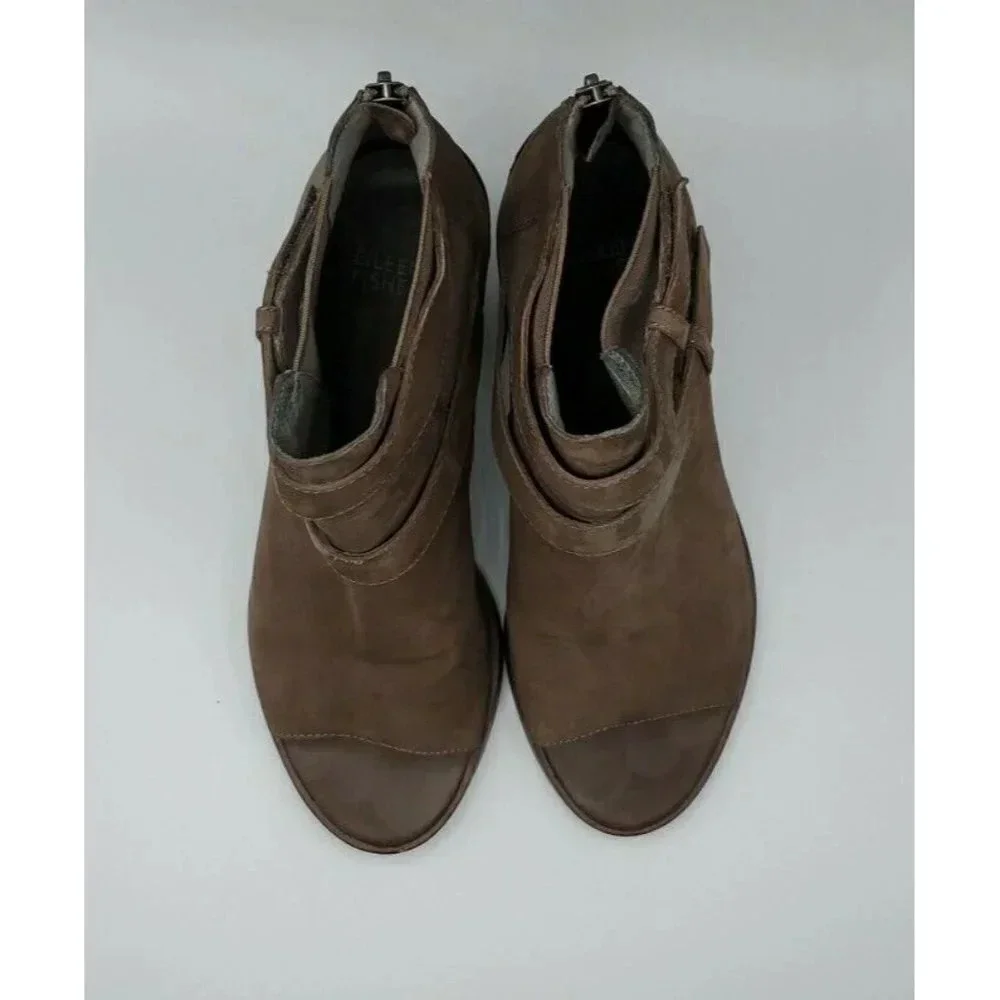 Eileen Fisher Womens Ankle Booties Peep Toe Brown Leather Block Heel Size 9